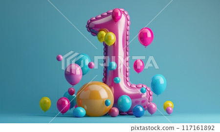 number one colorful birthday balloon illustration 117161892