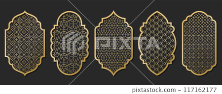 Gold traditional islamic window shape, arabic golden frames or silhouette moroccan borders 117162177