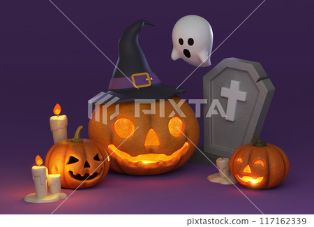 halloween pumpkin jack o lantern and ghost character 117162339