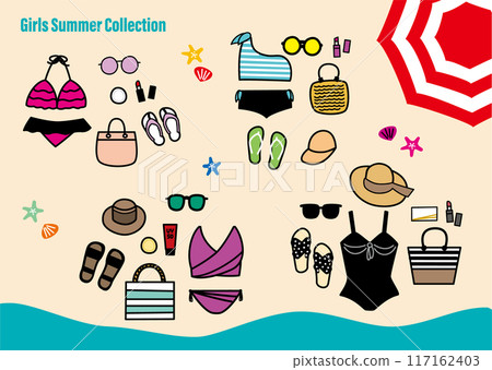 色彩鮮豔的女式泳衣和配件 117162403