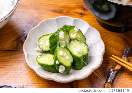 Cucumbers pickled in salt and koji 117163149