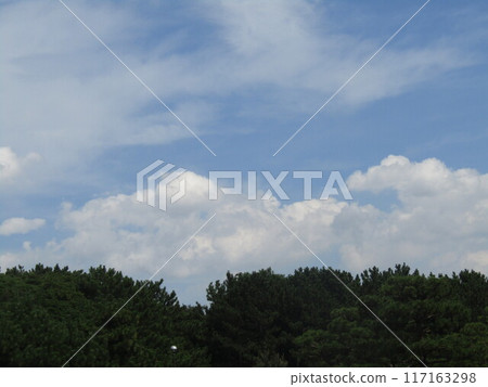 Blue sky and white clouds above Inage Seaside Park 117163298