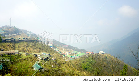 A MOUNTAIN VILLAGE IN TOP VIEW A MOUNTAIN VILLAGE IN TOP VIEW 117163527