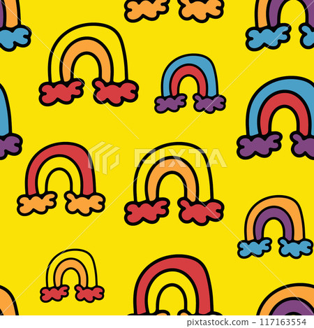 Cute Seamless Pattern with Hand Drawn Rainbow Doodle. 117163554