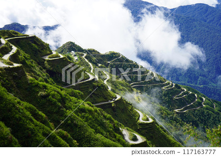 Amazing View of Old Silk Route Zig Zag Road Landscape in East Sikkim 117163777