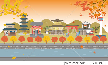 秋天的京都城市景觀(全高清 16:9 尺寸) 秋天的京都城市景觀(全高清 16:9 尺寸) 117163905