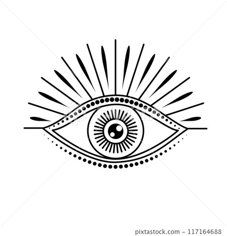 Mystic eye in line art style on white background. All seeing eye. Mystic eye in line art style on white background. All seeing eye. 117164688