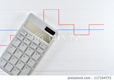Image of loan interest rate with calculator and graph 117164755