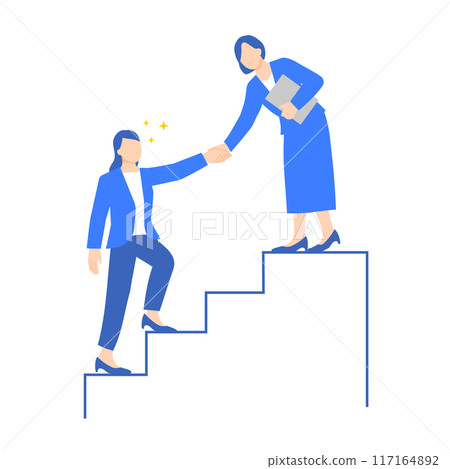 Illustration of a mentor reaching out and pulling | Support for success | Female version 117164892