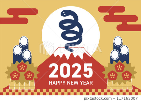 New Year's card 2025 Year of the Snake / Zodiac and Mt. Fuji 117165007