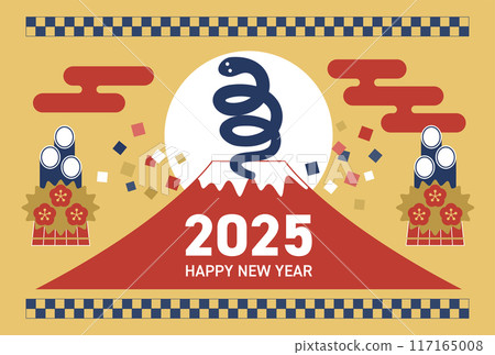 New Year's card 2025 Year of the Snake / Zodiac and Mt. Fuji 117165008