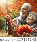 An elderly couple admiring the autumn leaves 117165148