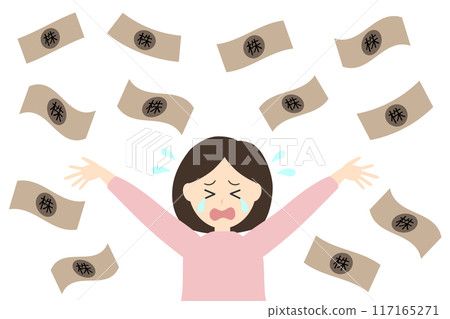 因股價暴跌而哭泣、陷入困境的女人 117165271