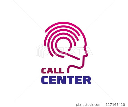 Call center, customer support service symbol of the assistant head profile with a headset in linear style. Isolated vector hotline help service emblem, communication and live interaction with clients Call center, customer support service symbol of the assistant head profile with a headset in linear style. Isolated vector hotline help service emblem, communication and live interaction with clients 117165410