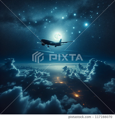 星空和月光下的夜間飛行 117166070