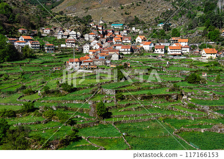 Small village of Roucas with its traditional agricultural, terraced fields at the Peneda Geres National Park in Portugal Small village of Roucas with its traditional agricultural, terraced fields at the Peneda Geres National Park in Portugal 117166153