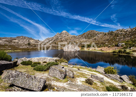 Beautiful lake at top of Penameda hill in national park Peneda Geres in Portugal. 117166172