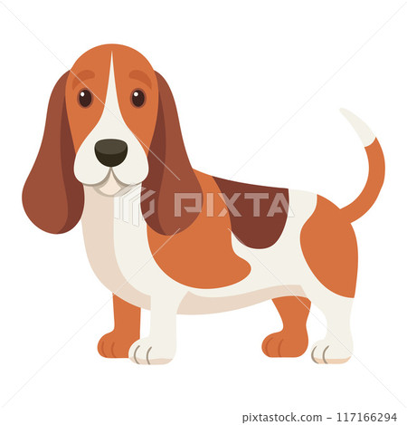 Basset hound dog full body, cute animal isolated on white background flat style 117166294