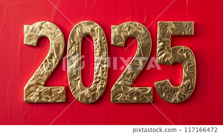 Gold number 2025 on a red background. Gold number 2025 on a red background. 117166472