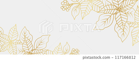 Golden Poinsettia flowers line art isolated on white background. Luxury floral design elements for invitation, wedding, wallpaper, print template, vector illustration 117166812