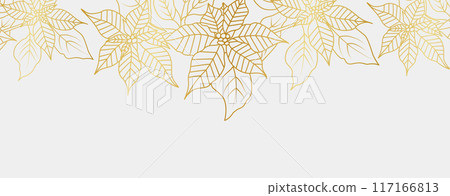 Golden Poinsettia flowers line art isolated on white background. Luxury floral design elements for invitation, wedding, wallpaper, print template, vector illustration 117166813