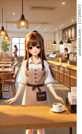 在咖啡館工作的微笑女職員 — 友善的客戶服務場景 117166873