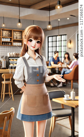 在咖啡館工作的微笑女職員 — 友善的客戶服務場景 117166874