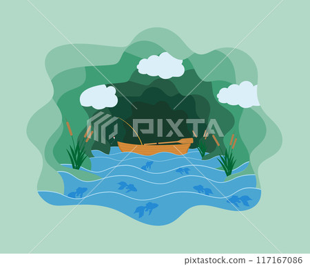 paper cut fishing art banner vector illustration flat style paper cut fishing art banner vector illustration flat style 117167086