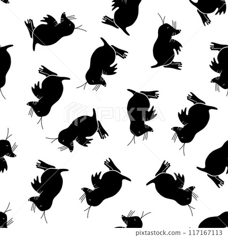 Vector isolated illustration of a pattern with silhouettes of talpa. Black and white pattern. Vector isolated illustration of a pattern with silhouettes of talpa. Black and white pattern. 117167113