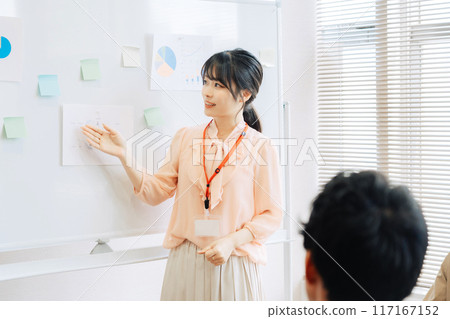 年輕女員工進行示範 117167152