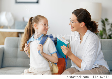 Happy family preparing for school Happy family preparing for school 117167318