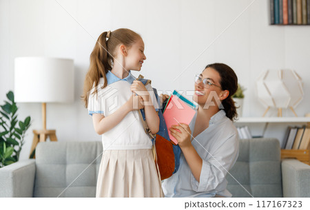 Happy family preparing for school 117167323