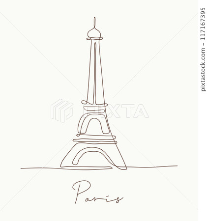 Single line art eiffel tower vector illustration on white background 117167395