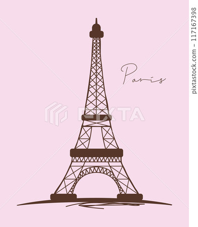Eiffel tower - France , Paris / World famous buildings monochrome vector illustration. 117167398