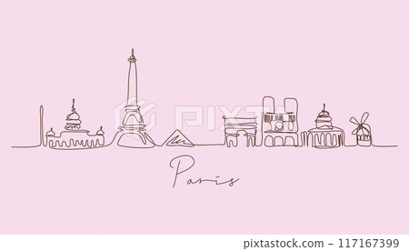 Pen line silhouette of Paris .Line art vector illustration. Pen line silhouette of Paris .Line art vector illustration. 117167399