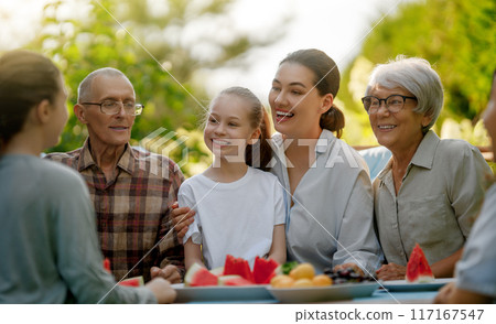 family spending time together in summer morning 117167547