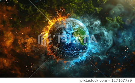 Concept of reflection of natural elements - water, fire, earth, creation and space 117167789