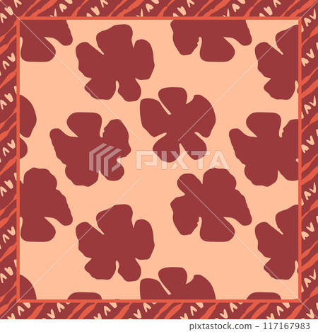 Monochrome peach and red color brush strokes inky flowers scarf or bandana design 117167983