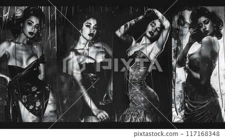 A collection of retro portraits showcasing stunning women in captivating poses 117168348