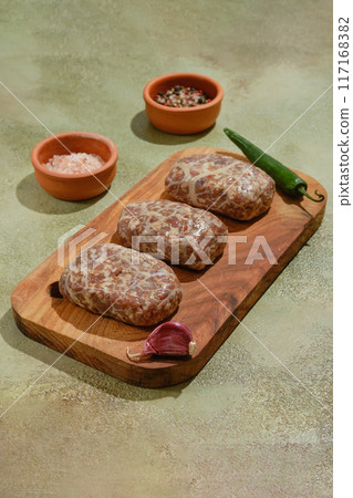 Georgian food made of minced meat Georgian food made of minced meat 117168382
