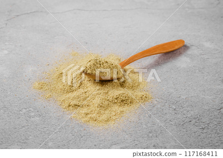 Traditional Georgian spice - utskho suneli and wooden spoon Traditional Georgian spice - utskho suneli and wooden spoon 117168411