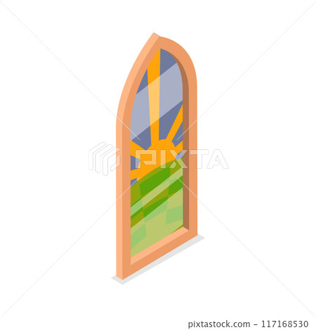 3D Isometric Flat Vector Set of Church Stained Arched Windows , Different Styles and Drawing. Item 2 117168530