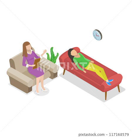 3D Isometric Flat Vector Set of Psychotherapy Session Scenes, Mental Health. Item 5 117168579