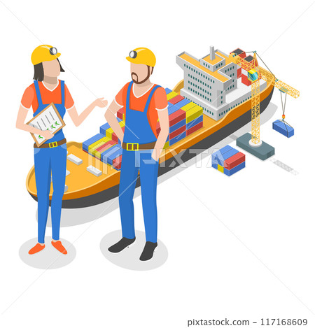 3D Isometric Flat Vector Illustration of Sea Port Checkpoint , Freight Transportation and Delivery. Item 2 3D Isometric Flat Vector Illustration of Sea Port Checkpoint , Freight Transportation and Delivery. Item 2 117168609