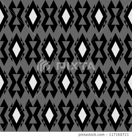 An elegantly stylish geometric pattern showcasing bold black and white diamonds set against a soft gray background An elegantly stylish geometric pattern showcasing bold black and white diamonds set against a soft gray background 117168721