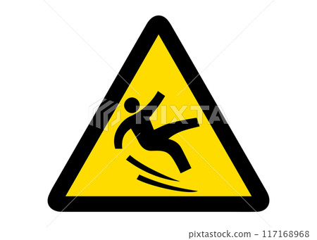 小心滑倒 供人們滑倒的黃色三角招牌插畫 警告標誌圖示素材 小心滑倒 供人們滑倒的黃色三角招牌插畫 警告標誌圖示素材 117168968