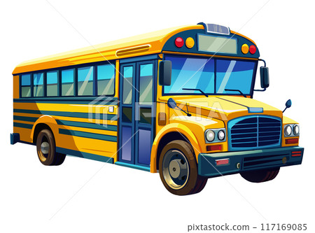 School bus for transportation of happy kids. Yellow bus, ready to drive children to school 117169085