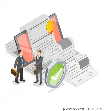 3D Isometric Flat Illustration of Secured Document, Protected Personal Data. Item 1 117169150