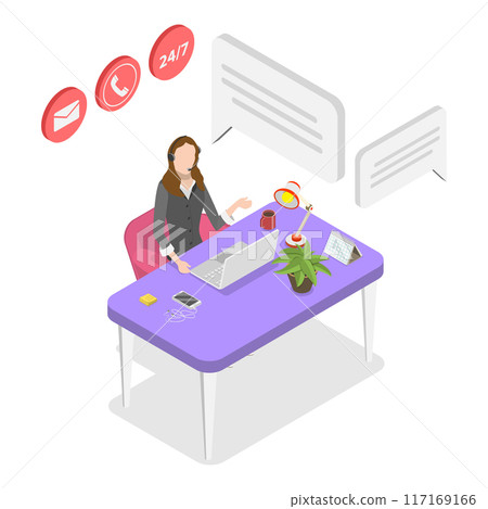 3D Isometric Flat Illustration of Customer Service, Global Technical Hotline Support. Item 1 117169166