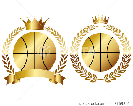 Set of 2 basketball emblems in gold Set of 2 basketball emblems in gold 117169205